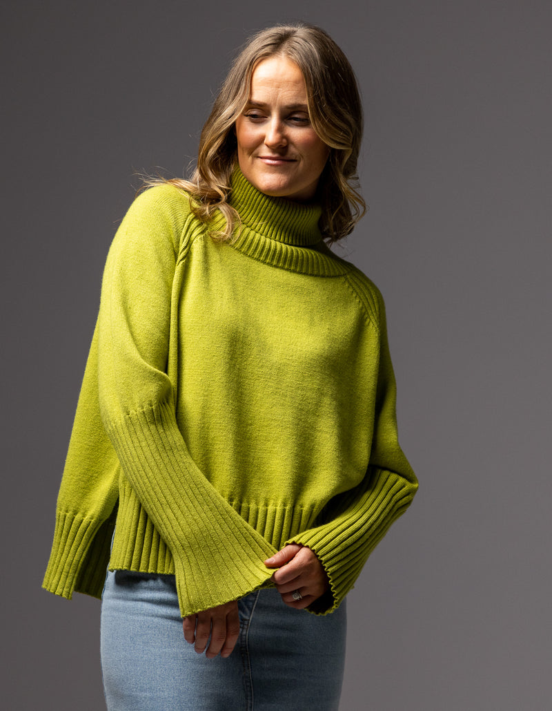 Hazel Roll Neck Knit Jumper in Citrus Green