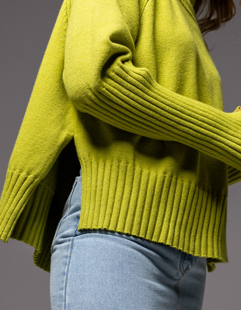 Hazel Roll Neck Knit Jumper in Citrus Green