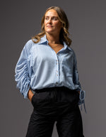 Imogen Drawstring Sleeve Shirt in Blue/White Stripe