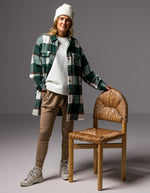 Indie Oversized Shacket with Pockets in Green Check