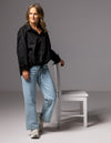 Pippa Lightweight Bomber Jacket with Drawstring in Black