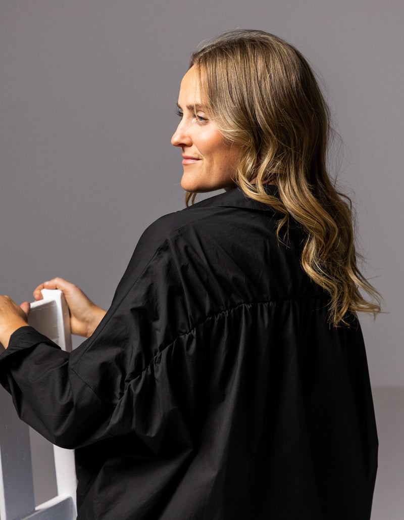 Pippa Lightweight Bomber Jacket with Drawstring in Black
