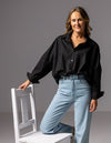 Pippa Lightweight Bomber Jacket with Drawstring in Black