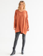 Agnes V Neck Oversize Knit Jumper in Rust