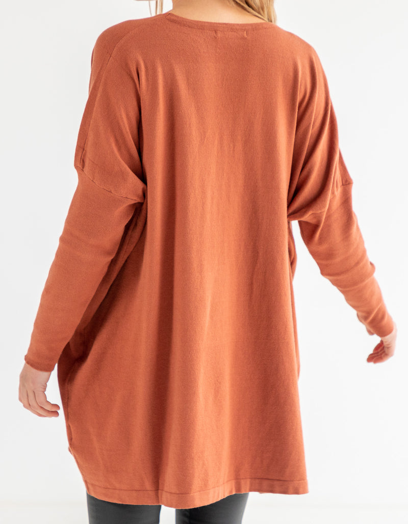 Agnes V Neck Oversize Knit Jumper in Rust