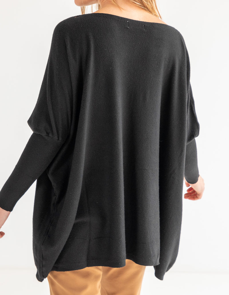 Willow Cotton Knit Jumper in Black