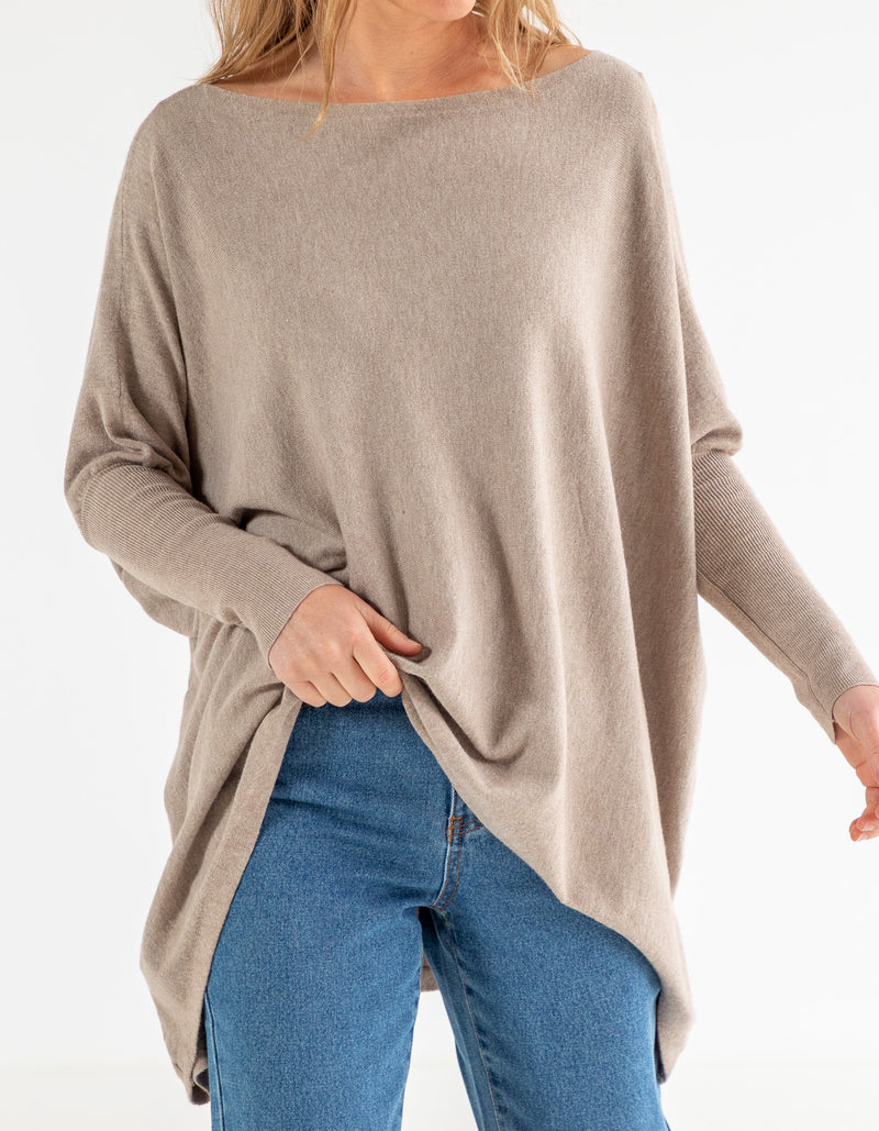 Willow Cotton Knit Jumper in Taupe