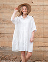 Opal Oversized Button Front Linen Dress in White