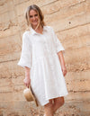 Opal Oversized Button Front Linen Dress in White