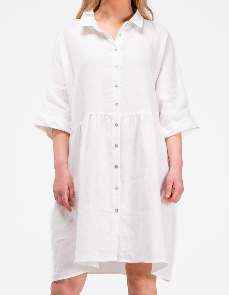 Opal Oversized Button Front Linen Dress in White