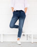 Riley Denim Jogger Pants in Blue Wash