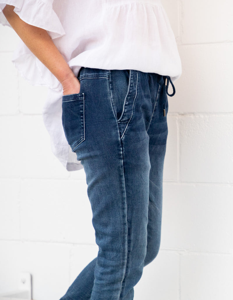 Riley Denim Jogger Pants in Blue Wash