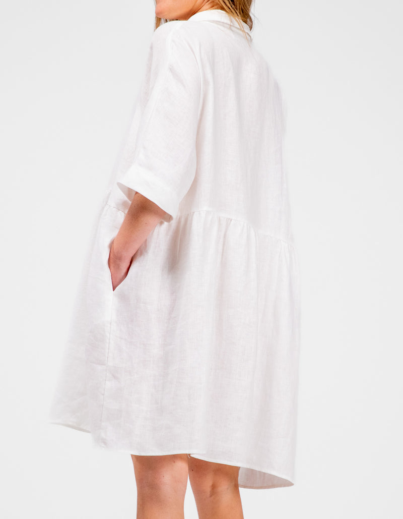 Opal Oversized Button Front Linen Dress in White