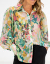 Grayson Button Front Blouse in Green Floral