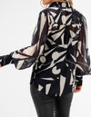 Grayson Button Front Blouse in Black Geo Print