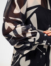 Grayson Button Front Blouse in Black Geo Print