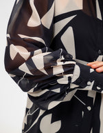 Grayson Button Front Blouse in Black Geo Print