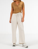 Dana Elastic Waist Linen/Cotton Pants in Beige