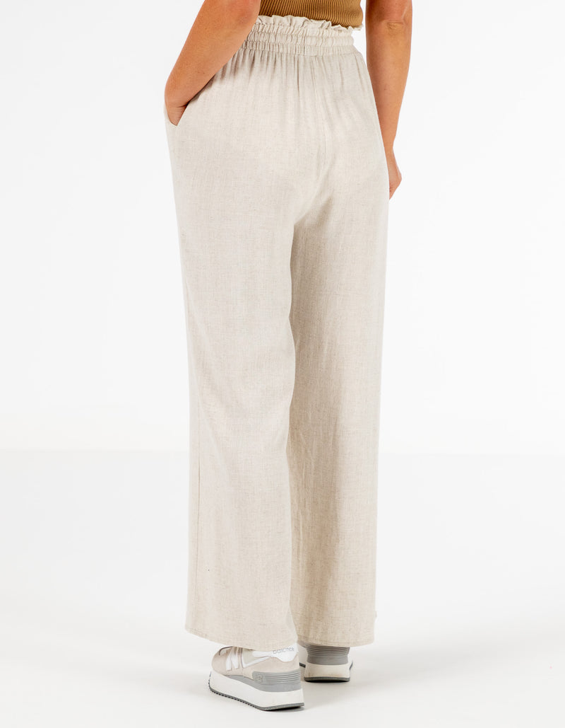 Dana Elastic Waist Linen/Cotton Pants in Beige