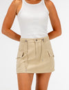 Sage Cargo Pocket Mini Skirt in Beige