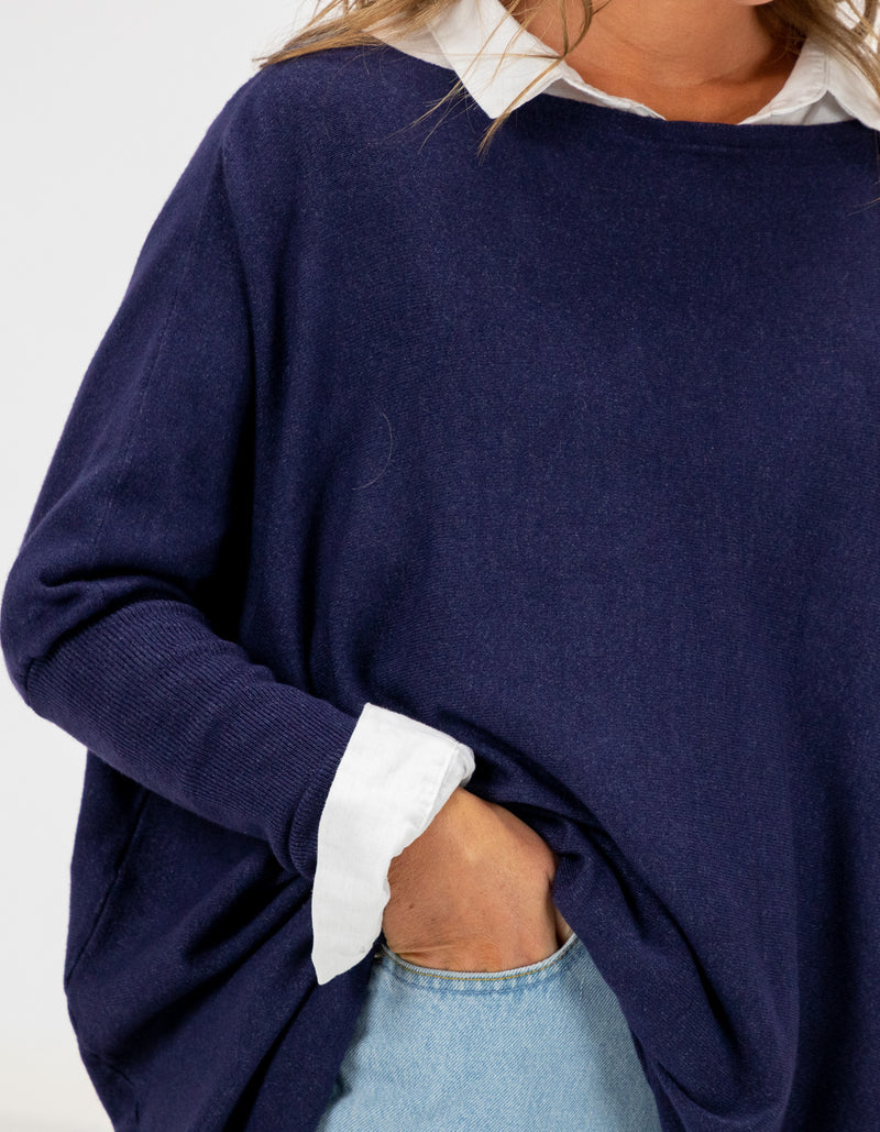 Willow Cotton Knit Jumper in Navy