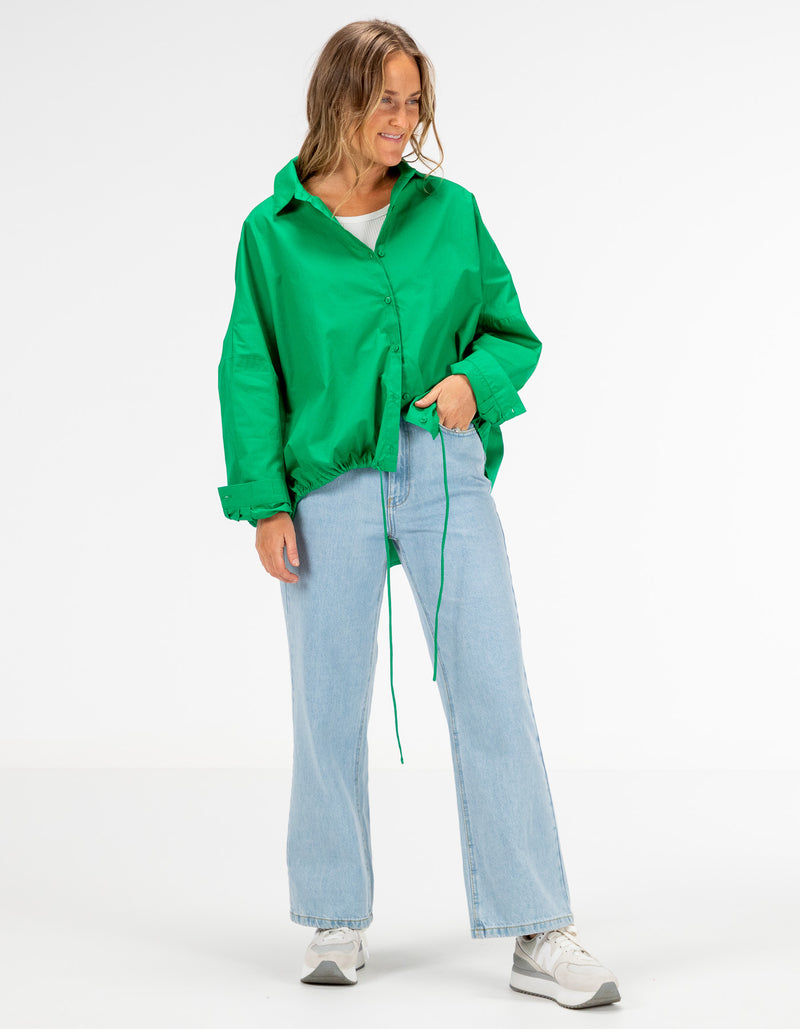 Pippa Lightweight Bomber Jacket with Drawstring in Green