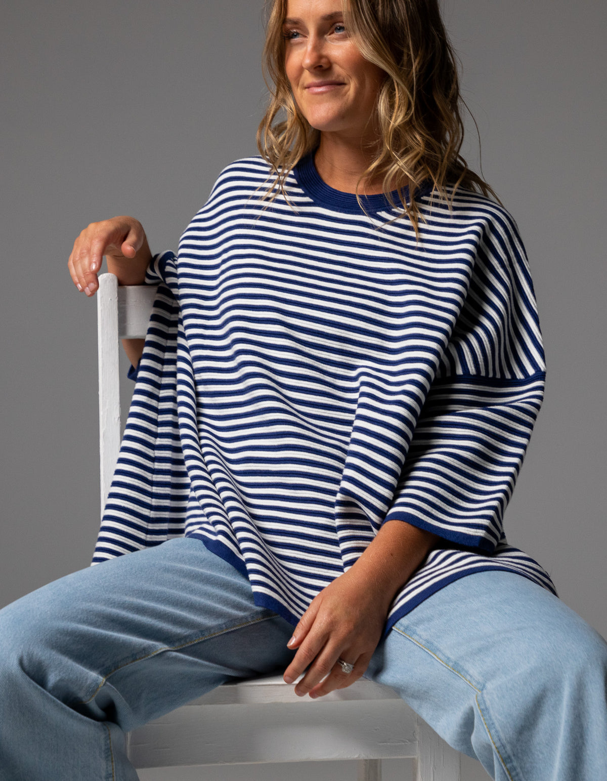 Baker Crew Neck Oversize Jumper in Navy/White Stripe