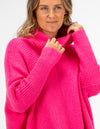 Parker Roll Neck Rib Knit Jumper in Hot Pink