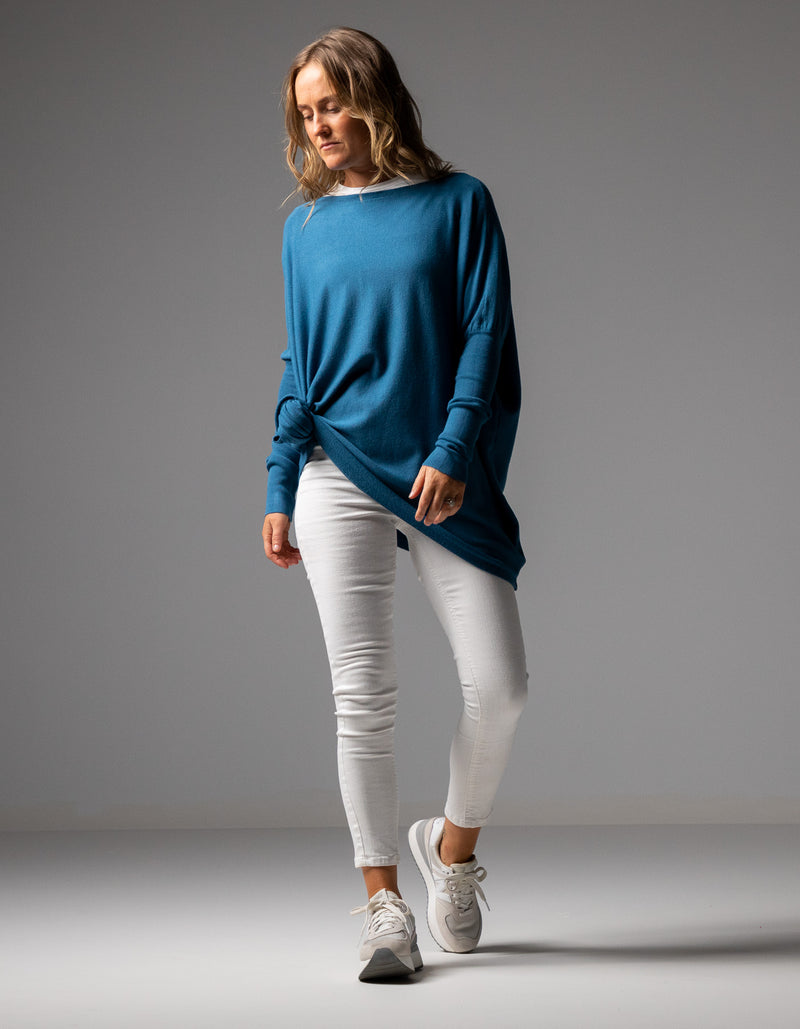 Marley Oversize 100% Cotton Knit Jumper in Blue