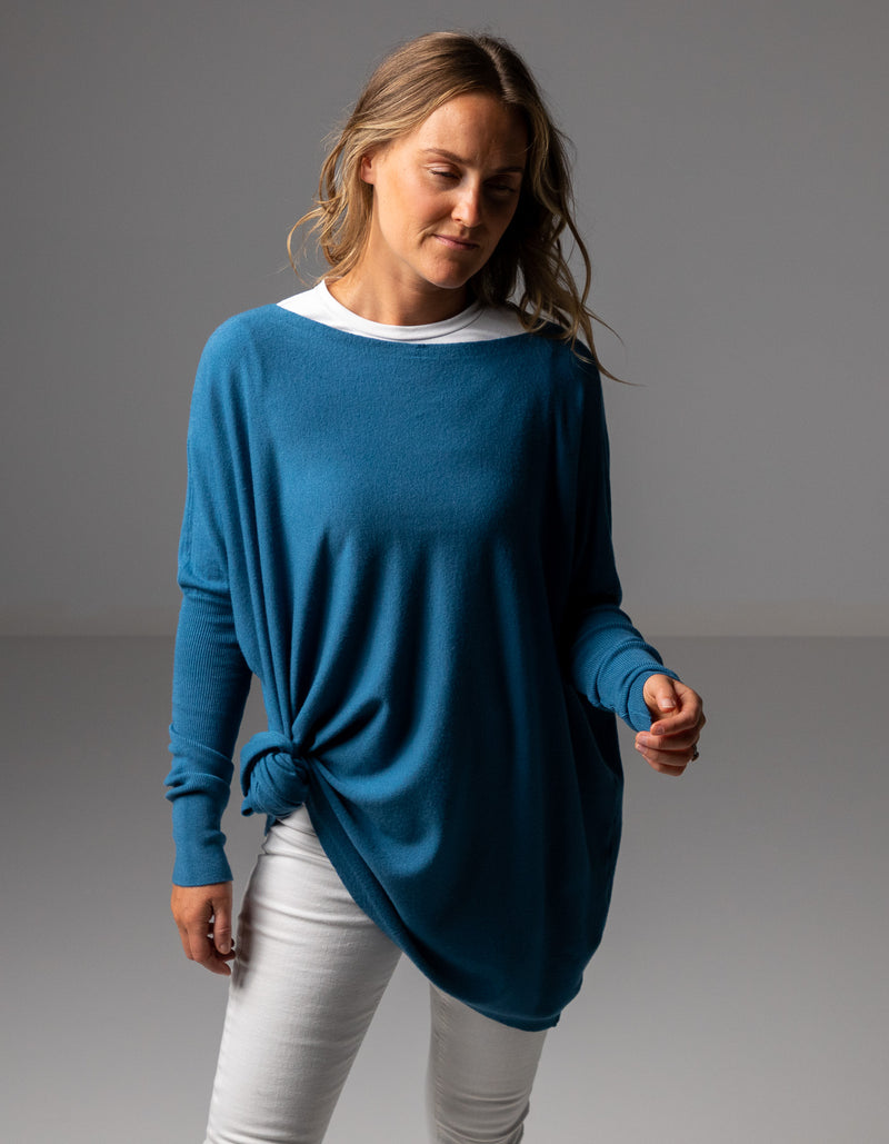 Marley Oversize 100% Cotton Knit Jumper in Blue