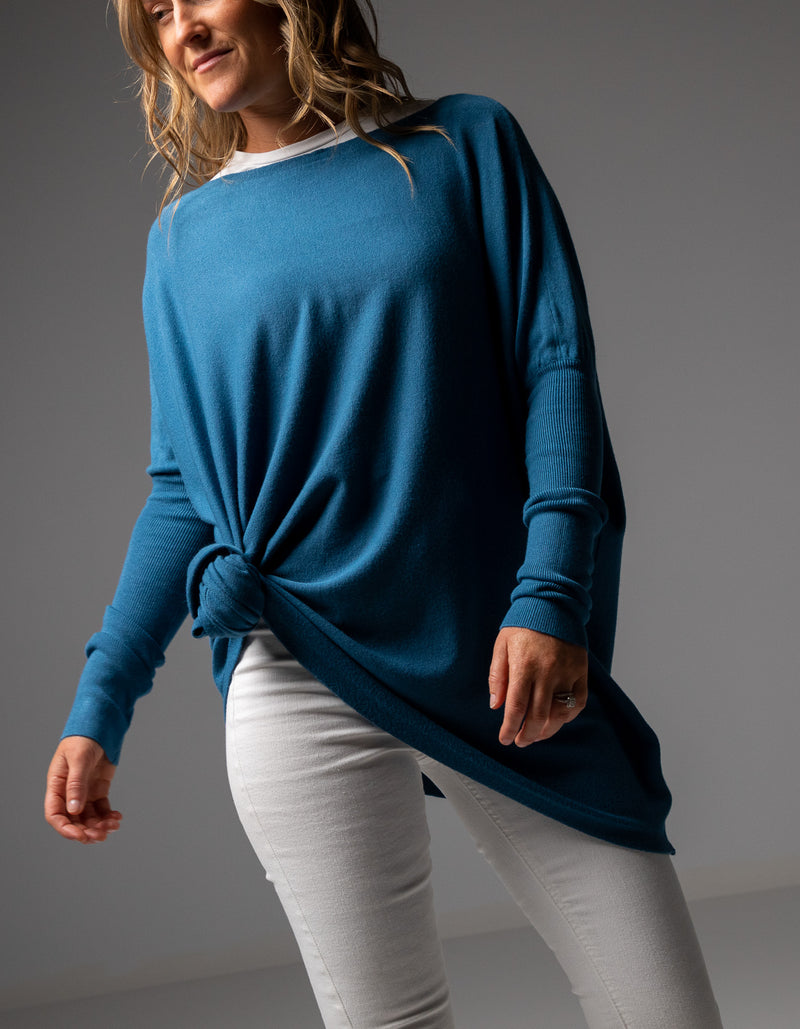 Marley Oversize 100% Cotton Knit Jumper in Blue