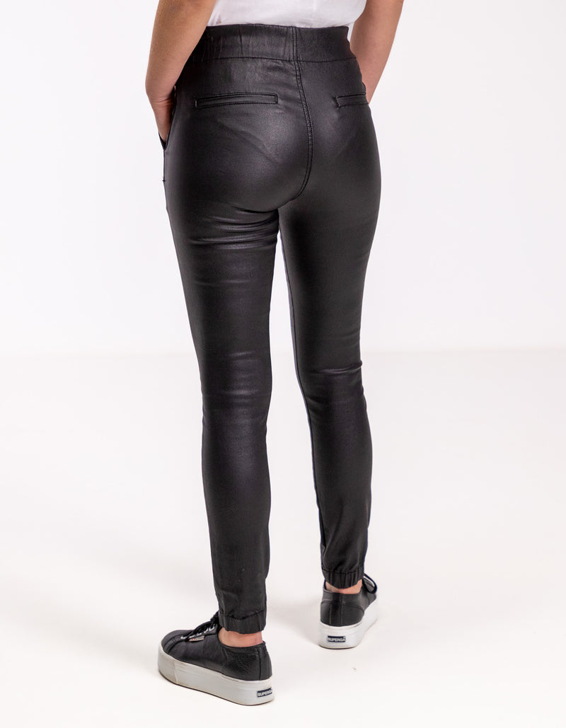 Hayden Faux Leather Jogger Pants in Black