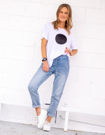 Ava Bamboo Cotton Sequin Circle Tee in White/Black