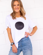 Ava Bamboo Cotton Sequin Circle Tee in White/Black