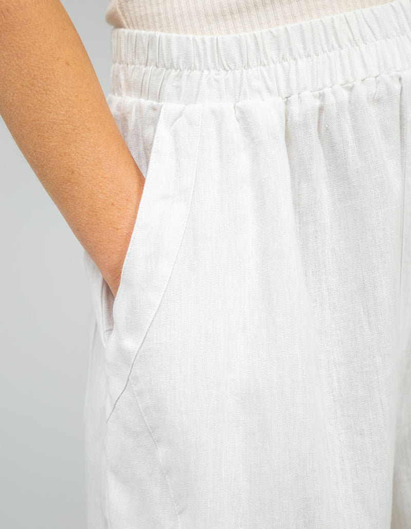 Paula Elastic Waist Soft Tapered Linen Pants in White