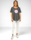Ava Bamboo Cotton Sequin Circle Tee in Charcoal/Pink