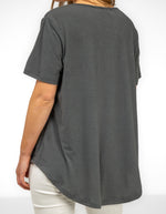 Ava Bamboo Cotton Sequin Circle Tee in Charcoal/Pink