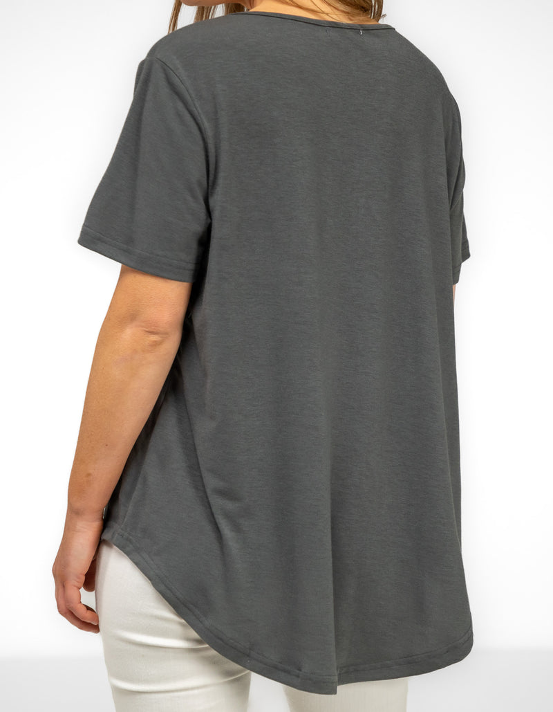 Ava Bamboo Cotton Sequin Circle Tee in Charcoal/Pink