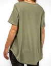 Ava Bamboo Cotton Sequin Circle Tee in Olive/Gold