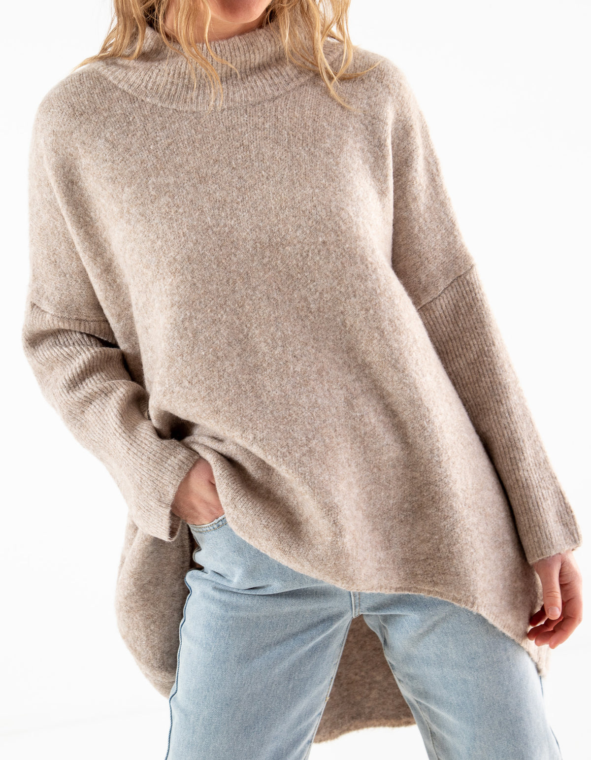 Kenzie Oversize Knit Jumper in Beige