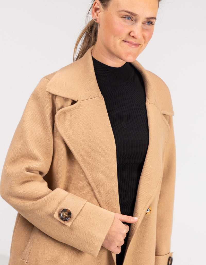 Amos Oversized Knit Coat in Camel