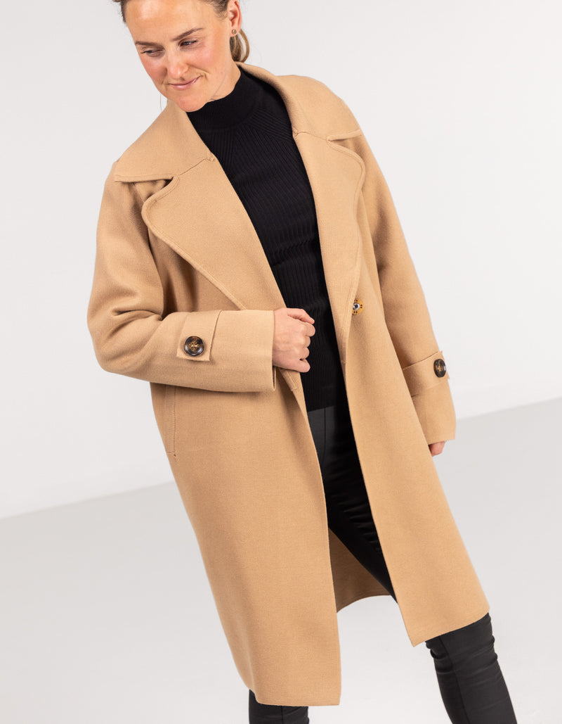Amos Oversized Knit Coat in Camel