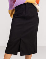 Shea 4 Pocket Midi Skirt in Black Denim