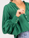 Bridget Balloon Sleeve V Neck Top in Green