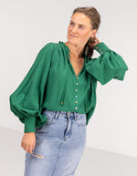 Bridget Balloon Sleeve V Neck Top in Green