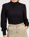 Nyx Balloon Sleeve Fitted Knit Jumper in Black