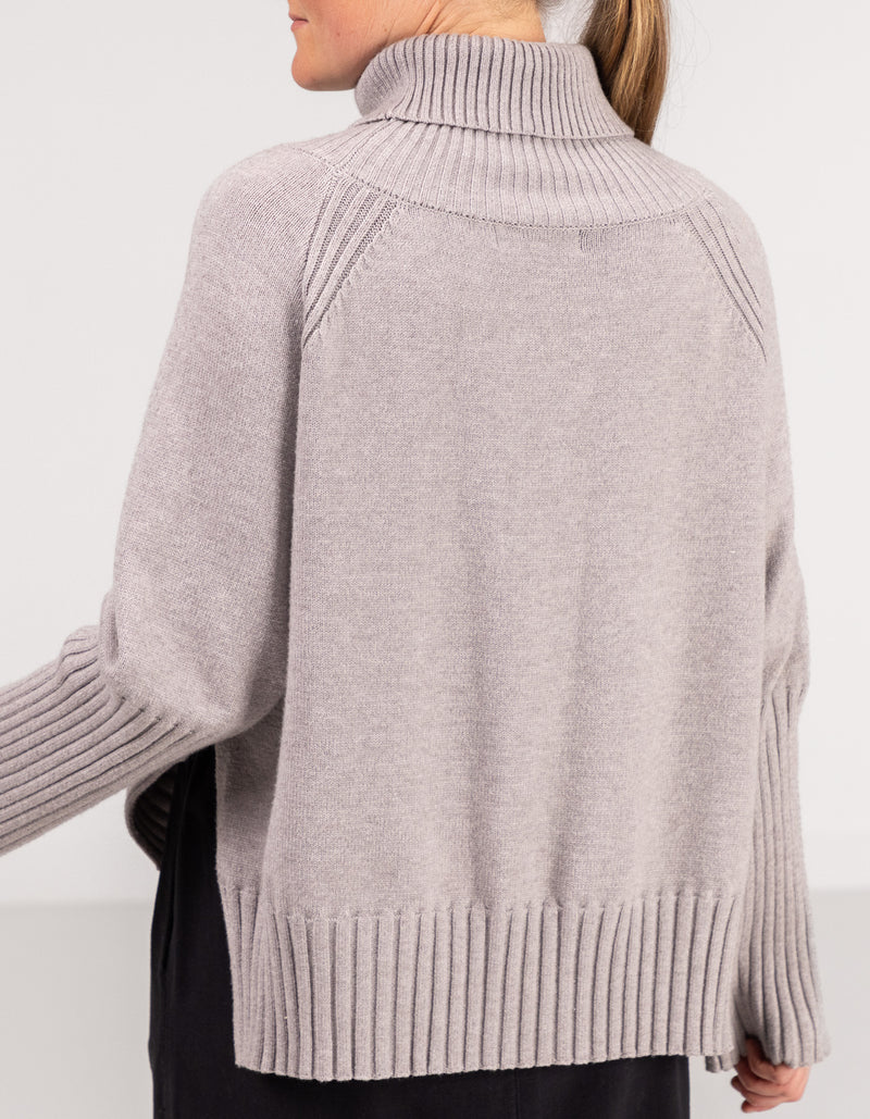 Hazel Roll Neck Knit Jumper in Grey