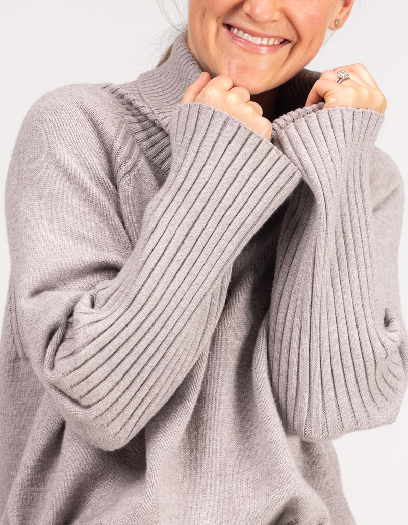 Hazel Roll Neck Knit Jumper in Grey