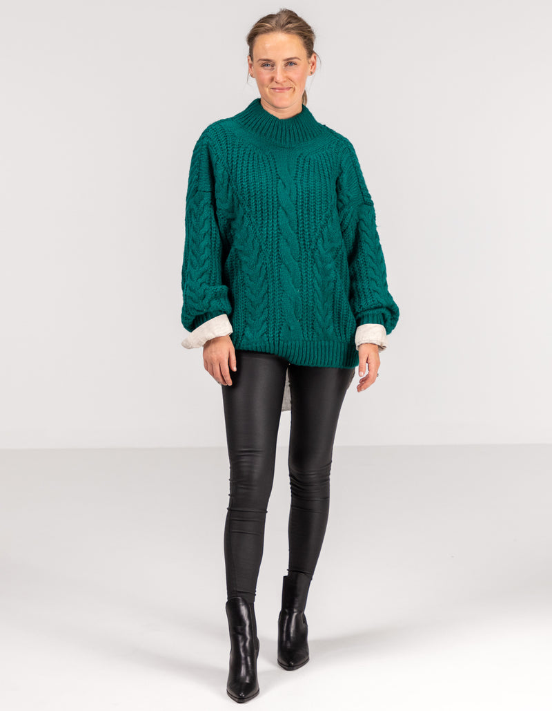 Jossy Cable Knit Jumper in Teal Green