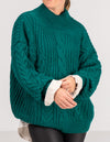 Jossy Cable Knit Jumper in Teal Green